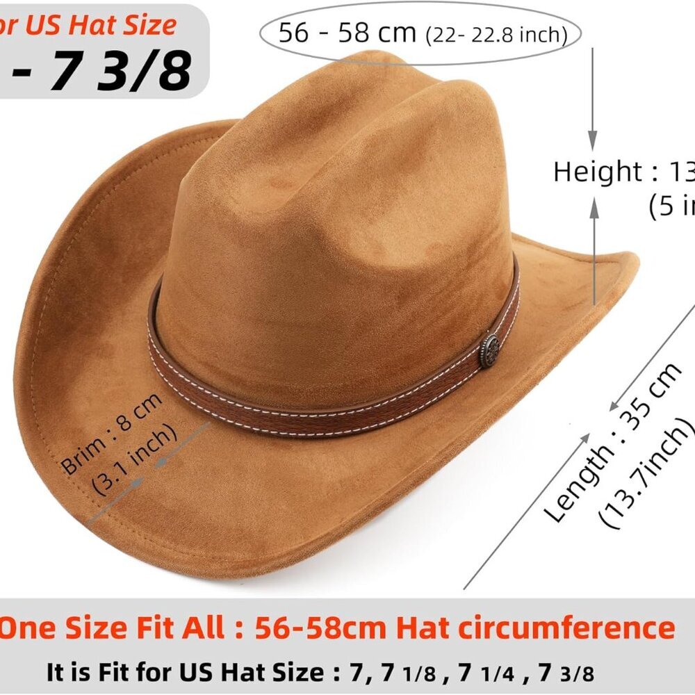 Western Cowboy Hat for Women Men Small Short Wide Brim Beach Cowgirls Cattleman - Picture 2 of 6